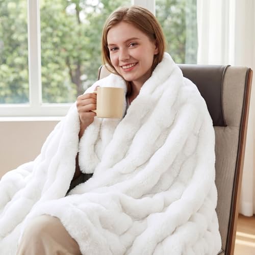 ORINOVA White Soft Twin Fluffy Blanket for Bed Living Room Furry Faux Fur Bed 60x80 Thick Fuzzy Throw Blanket Cozy Home Decor Gifts 860 GSM - Image 2