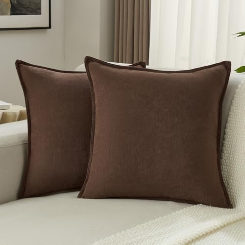 FUTEI Pack of 2 Chenille Throw Pillow Covers 26x26 Inch, Brown by FUTEI