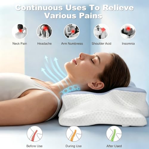 VYLEE Cervical Neck Pillow, Memory Foam Contour Pillow (Blue) - Image 2