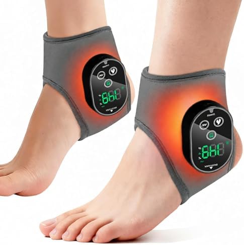 Ankle Heating Pad with Massage, Cordless Heated Ankle Foot Massager for Pain Relief – 4 Heat Levels & 2 Vibrations, Rechargeable Wrap for Plantar Fasciitis, Arthritis, Sports Recovery by AFDEAL
