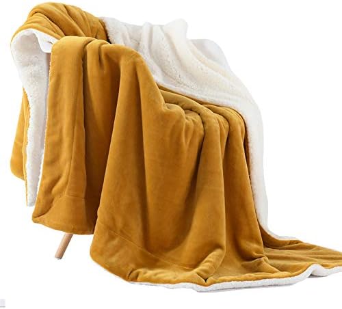 NANPIPER Throw Blanket Reversible Sherpa Flannel Blanket Ultra-Soft Plush Warm Fleece Microfiber for Bed/Couch Decorative Lightweight(50"x60",Ginger Yellow) by NANPIPER