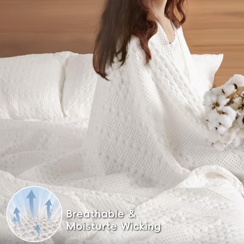 PHF Lightweight 100% Cotton Waffle Blanket for Bed, Twin XL, White - Image 3