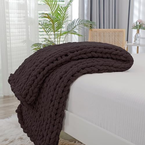 Bigacogo Chunky Knit Throw Blanket for Couch, 40x80 inches, Chocolate by Bigacogo