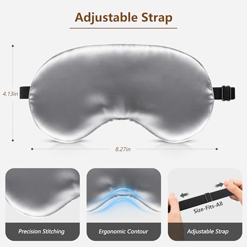 Sleep Mask Silk Eye Mask for Men Sleeping Mask, Adjustable Elastic Strap for Night Shading Sleep Mask, Soft and Comfortable for Both Men and Women (Grey, 3 Packs) - Image 6