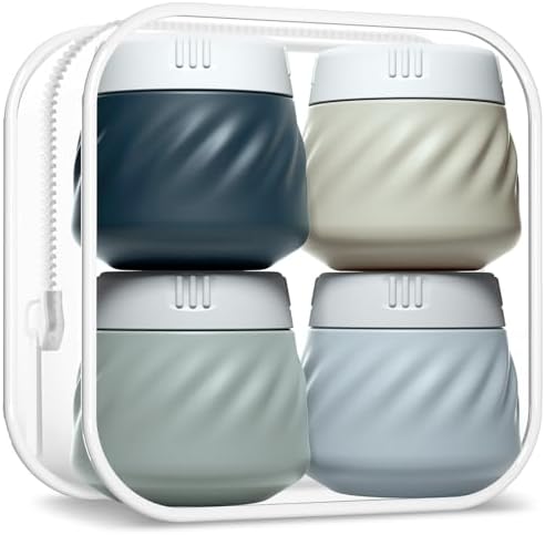 Gemice TSA Approved Travel Containers for Toiletries, 4 Pack Silicone Cream Jars with Convenient Toiletry Bag, Leak-proof Wide Mouth Travel-Size Toiletries Containers with Lid for Cosmetic Cream by GemiceBeautyTools