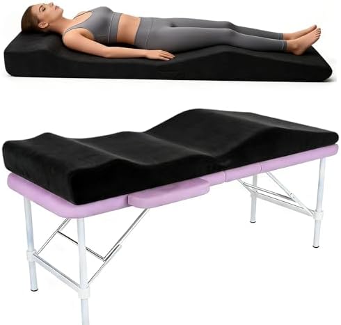 Lash Bed Topper, Ergonomic Curvy Massage Bed Topper Esthetician Bed Cushion, Non-Slip Spa Table Memory Foam Pad with Removable Cover, Ideal for Facials, Eyelash & Beauty Salon, 71"×28" Black by TDKDHoming
