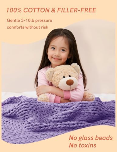 YnM Cooling Weighted Blanket, 100% Cotton Handmade Chunky Knitted Blanket, Weighted Lap, Breathable Heavy Blankets, Machine Washable Throw for Sleep or Home Decor (Purple, 50x60 Inch, 10lbs) - Image 3