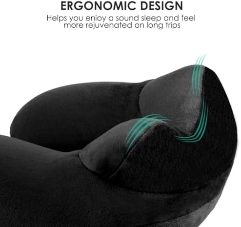 Inflatable Travel Pillow, Soft Velvet Inflatable Neck Pillow for Traveling, Airplanes, Train, Car, Office with Compact Bag, Breathable Washable Cover, Suit for Adults Sleeping - Black - Image 2