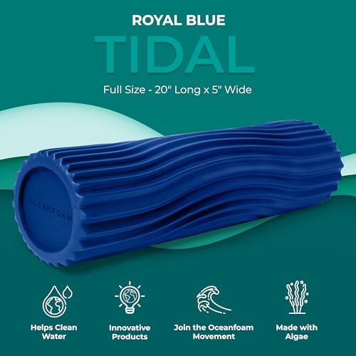 Oceanfoam Tidal Roller - Royal Blue - Muscle Massage Foam Roller for Back Pain & Stretching - Firm and Ergonomic Wide Wave Textured - Yoga, Athletics, & Wellness - Full Size, 20" x 5" - Image 2
