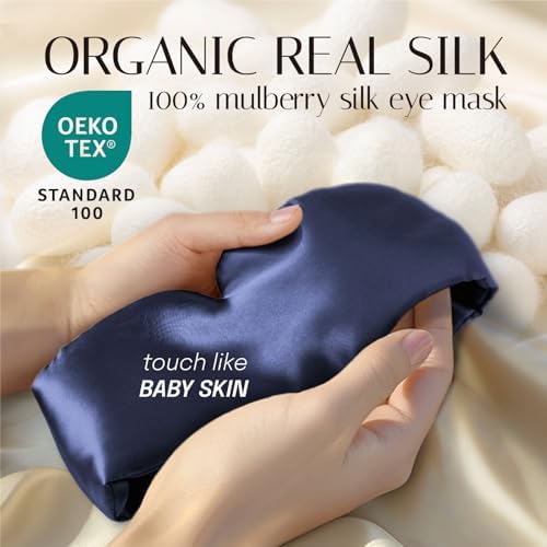 Silk Sleep Mask Soft Pressureless: 100% Mulberry Silk for Eye Skin Anti Wrinkles, Large Size for Total Blackout, Adjustable Wide Velcro Ear Cover - Image 2