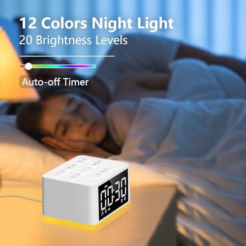 3-in-1 Sound Machine White Noise Machine Dual Alarms 12 Color Night Lights 30 Soothing Sounds 15 Wake Up Sounds 32 Volume for Baby Adults Kids Sleep Timer Memory Function Backup Battery Alarm Clock - Image 4