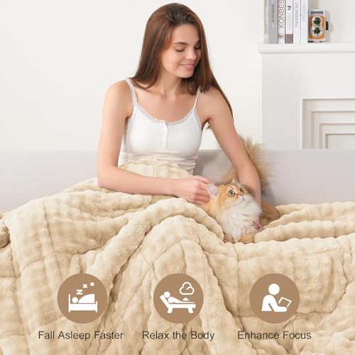 Cottonblue Fleece Weighted Blanket 15lbs for Adults Twin Size 48"x72" Beige - Image 2