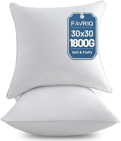 FAVRIQ 30 x 30 Pillow Inserts - Firm and Fluffy Decorative Square Sofa Throw Pillow with 100% Cotton Cover - Down Alternative Pack of 2 by FAVRIQ