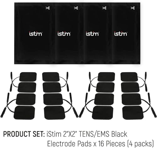iStim Super Soft 2"x2" TENS Unit Electrodes for TENS Massage EMS Unit/Muscle Stimulator - 100% Japanese Gel - 16 Pieces Reusable Electrode Pads (2"x2"- 16 Pieces - Black) - Image 6