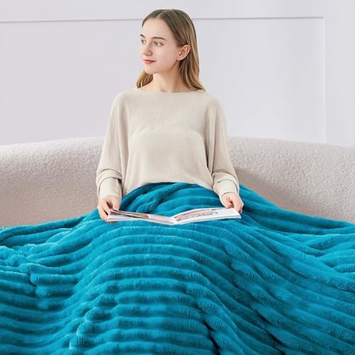 BEDELITE Ribbed Twin Blanket for Couch & Bed, Teal, 60"x80" - Image 3