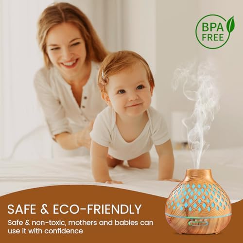 Aeshory Aromatherapy Diffuser & 12 Essential Oils Set, 550ML Aromatherapy Diffuser for Home, Ultrasonic Cool Mist Humidifier with Remote Control 4 Timer 7 Color LED Light, Waterless Auto Off, Light - Image 4