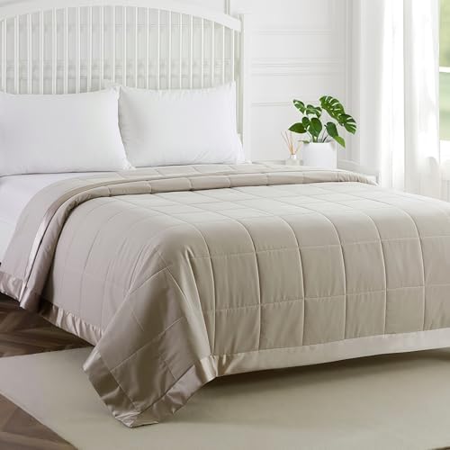 COMFLIVE King Down Alternative Blanket - Lightweight Satin Trim, Light Gray by COMFLIVE