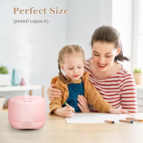 Aromatherapy Essential Oil Diffuser for Room: Air Humidifier Aroma Scent Cool Mist Colorful Lights Cute Small Large Auto Off Ultrasonic Diffusers for Home Bedroom Pink (300ml) - Image 4