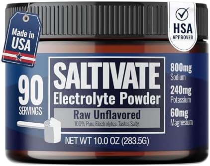 Electrolytes Powder, Raw Unflavored, 800mg Sodium, 90 Servings by Saltivate