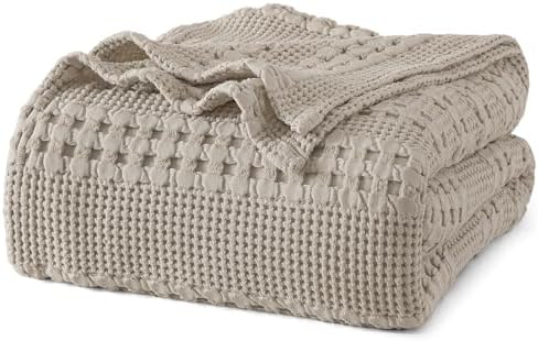 PHF Lightweight 100% Cotton Waffle Blanket for Bed, King, Pearl Gray by PHF