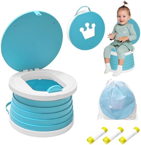 Portable Potty for Toddlers, Foldable Travel Potty with 5-Second Fold, Splash-Proof, Standalone Emergency Toilet with 3 Roll Waste Bags, Road Trips, Camping, Car, Outdoor (Blue) by Yszawmx