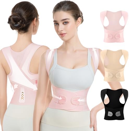 babaka Posture Corrector for Women, Invisible Lightweight Adjustable Back Brace for Upper and Lower Back Pain Relief, Hunchback, Hump, Scoliosis, Thoracic, Spine Corrector Under Clothes (Pink, Large, Waist: 35''-42'') by babaka