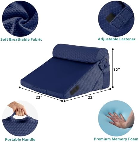 Bedluxe Wedge Pillow Set for After Surgery, Orthopedic Bed Wedge, Navy - Image 3