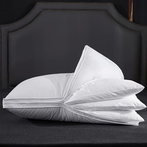 Three Geese Adjustable Layer Goose Feather Pillow,Assemblable Bed Pillow,100% Soft Organic Cotton Cover,Good for Side and Back Stomach Sleeper, Queen Size,Packaging Include 1 Pillow by ThreeGeese