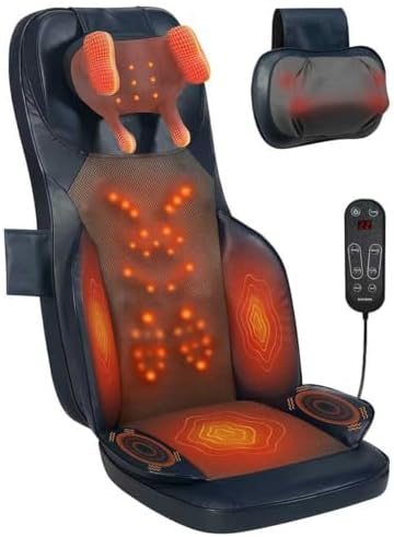 Massage Chair Pad with Dual Neck Modules and Heat, Navy Blue by BWPIWPR