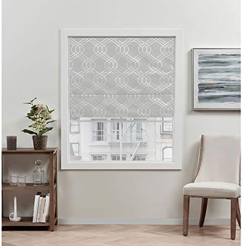 Exclusive Home Prague Trellis 100% Blackout Roman Shade, 34"x64", Silver by Chaps