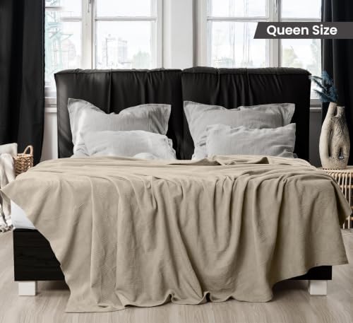 Utopia Bedding 100% Cotton Thermal Blanket Khaki Queen, 90x90 Inches - Image 2