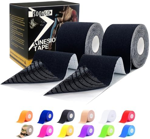 SOON GO Kinesiology Tape Pro 2 Rolls, 2 Inch High Elasticity Sports Tape Therapeutic Pain Relief–Physio Tape for Muscle Recovery & Joint Support, Waterproof & Hypoallergenic & Breathable–Black by SOON+GO