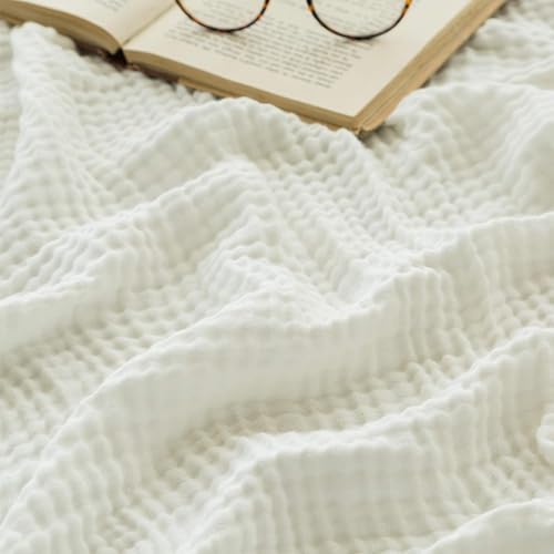 EMME Cotton Muslin Twin XL Blanket Breathable Gauze Soft Lightweight Adults Gifts for Women (White,66"x90") by EMME