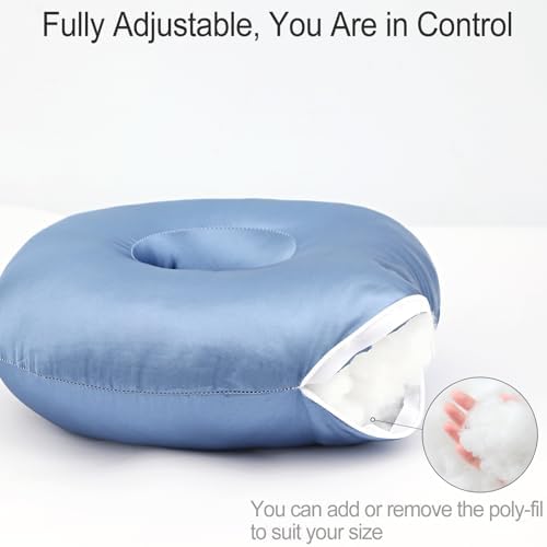 Silky Satin Piercing Pillow Ear Pillows Donut with Hole for Ear Pain CNH Piercing Pain Relief Sleeping Pressure Sore Side Sleepers Smooth Cooling Ear Guard Protector, Haze Blue - Image 6