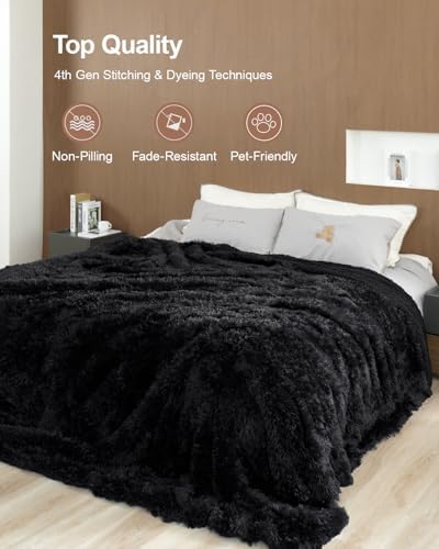 Pawque Faux Fur Sherpa Fleece Throw Blankets King Size 90x108 Inches, Black - Image 4