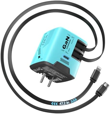 W & O 60W Gan Fast Charger Wall Plug, Built-in Retractable USB-C & L Cables by WO