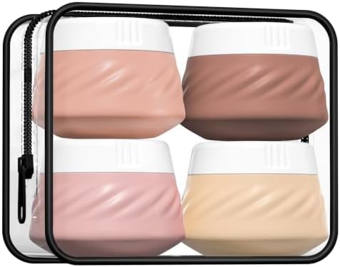 Gemice Silicone Cream Jars TSA Approved Travel Size Containers with Clear Bag, Leak-proof Travel Accessories with Lid for Cosmetic Face Body Hand Cream (4 Pack) by GemiceBeautyTools