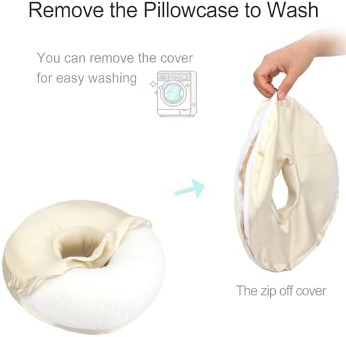 Washable Silky Satin Ear Piercing Pillow with Removable Pillowcase Smooth Cooling Donut Pillows Hole for Ear Pain Relief CNH Sleeping Pressure Sore Side Sleepers Ear Guard Protector, Champagne - Image 2