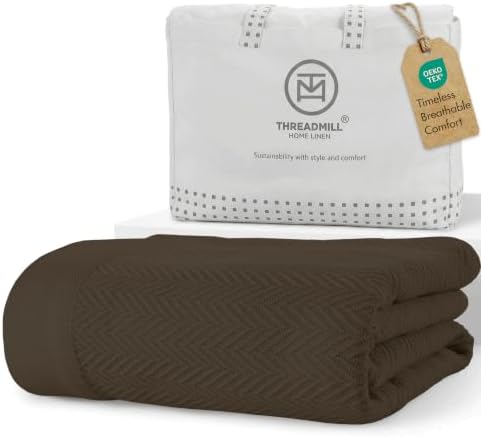 Threadmill Luxury 100% Cotton King Herringbone Blanket, Espresso by ThreadmillHomeLinen