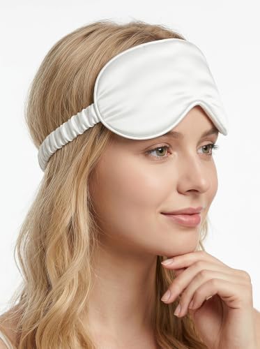 [3 Pack] QSYW Sleep Masks, Satin Eye Mask for Sleeping - Silky Eye Masks Bulk with Storage Bag & Elastic Strap, White - Image 2