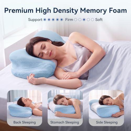 Cervical Pillow for Neck and Shoulder Pain Relief, Ergonomic Contour Memory Foam Pillows with Breathable Ice Silk Cover, Orthopedic Bed Pillow for Side Back Stomach Sleeper (Blue) - Image 6