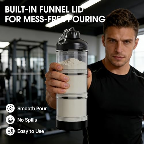 BYLWORKOUT 3-Layer Protein Powder Container with Funnel and Keychain - Image 3