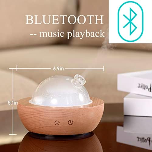 Glass Essential Oil Diffuser,Real Wood Base,Bluetooth Speaker,2025 Upgrade Aromatherapy Diffuser,Aroma Diffuse with Music Player,LED Light in 7 Colors，Home Office Bedroom（Non-Glass Reservoir） - Image 2