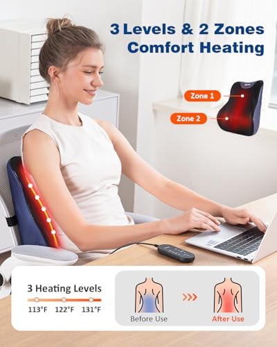 KNQZE Back Massager for Pain Relief Deep Tissue, Shiatsu Walking Massage with Heat for Neck, Shoulder, Leg, Rolling Lower Back Massager for Chair with 3 Intensities, Gifts for Men Women Mom Dad - Image 4