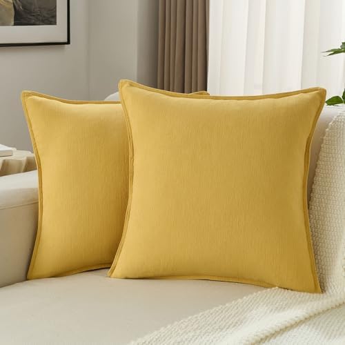FUTEI Pack of 2 Chenille Throw Pillow Covers 16x16 Inch, Mustard Yellow by FUTEI