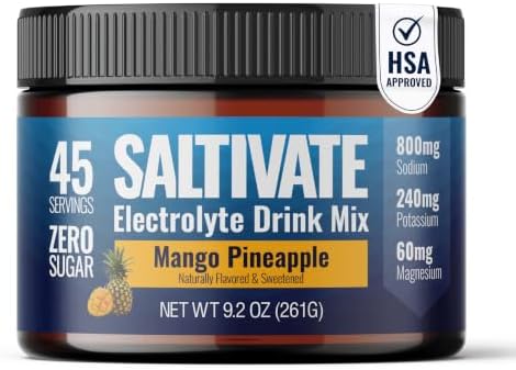 Electrolytes Powder, Mango Pineapple, 800mg Sodium, 45 Servings by Saltivate