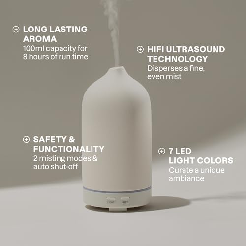 Cliganic Ceramic Diffuser (Black), 100ml Ultrasonic for Essential Oils Aromatherapy, Home & Office - Image 2