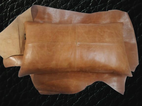 LL LEATHER LOVERS 100% Lambskin Leather Pillow Cover - Sofa Cushion Case - Decorative Throw Covers for Living Room & Bedroom, Light Brown Crunch Plane Pack of 2-14X22 Inch - Image 4