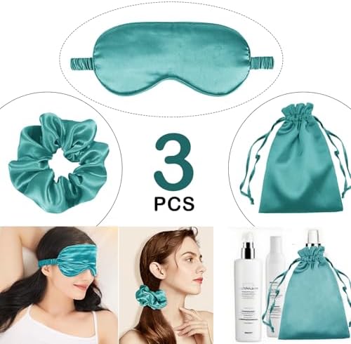 3Pcs Satin Eye Mask Silk Sleep Masks Set Silky Blindfold Eyeshade Blackout Eyes Cover Pouches Bag Scrunchy Wedding Gift - Image 2