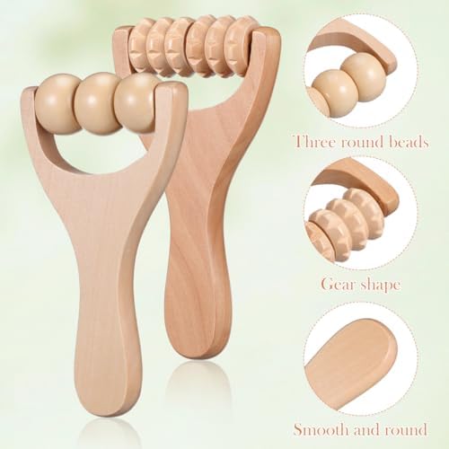 SHINEOFI 2Pcs Wooden Massage Roller, Hand Muscle Roller Stick, Bead Massage Tool for Legs, Manual Wood Therapy Tools for Arms Feet Shoulder Acupoint Tissue Relief - Image 5